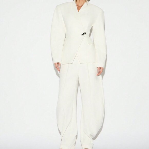 White Casual Women's High Waisted Wide Leg Palazzo Trousers